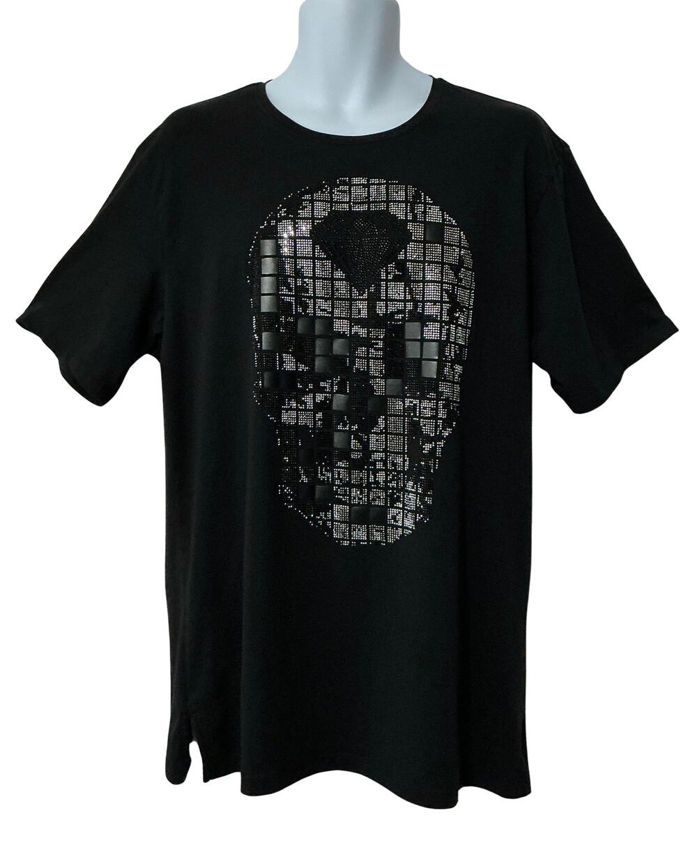 Fibonacci Maceoo Skull Crystal Embellished Black Cotton Tee Shirt Men’s Size XL